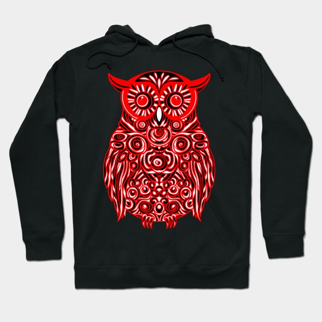 Bright Red Owl design with white and black highlights. Hoodie by DaveDanchuk